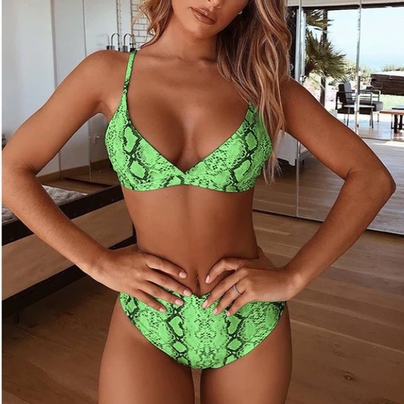 Other - SOLD OUT CLEARANCE Neon Green Snake High Waist Bikini Swimsuit